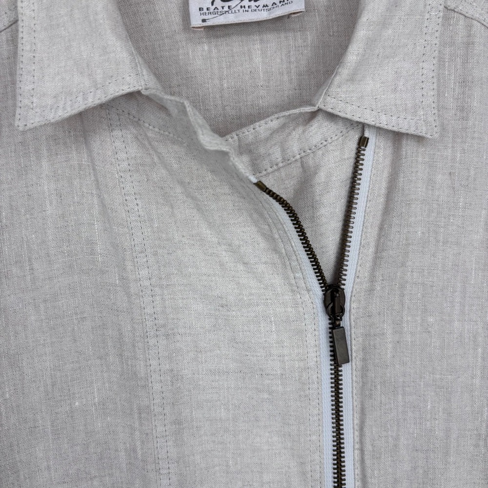 Beate‎ Heymann Jacket Womens 10 Beige Linen Blend Asymmetric Zip Moto Lagenlook - Picture 3 of 10